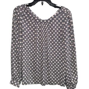Ann Taylor LOFT Black White and Tan Patterned Long Sleeve Blouse Size Small